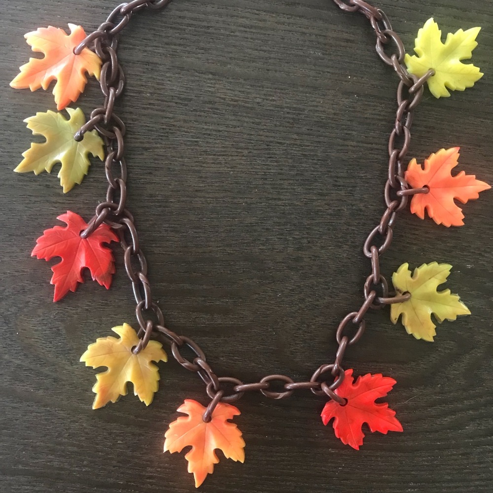 1930s celluloid maple leaf necklace